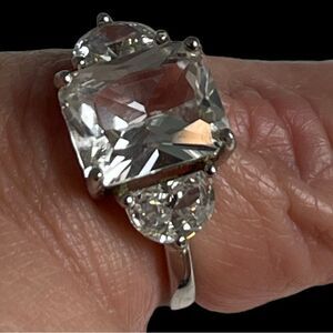 3 Stone Cubic Zirconia Engagement Ring in Sterling Silver